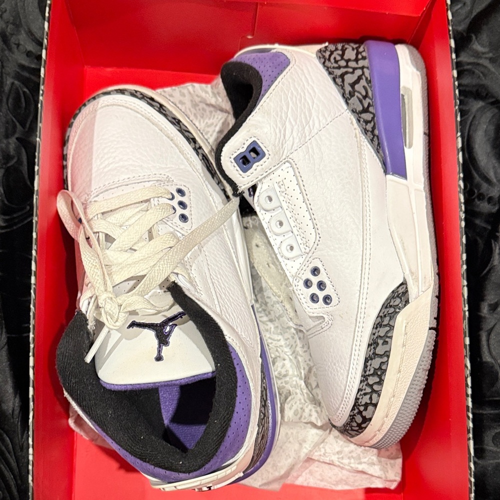 Jordan Sneakers with Gray and Purple Soles